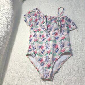 NWT Janie And Jack Swimsuit Girls Floral One-Shoulder Sz 10 Protection